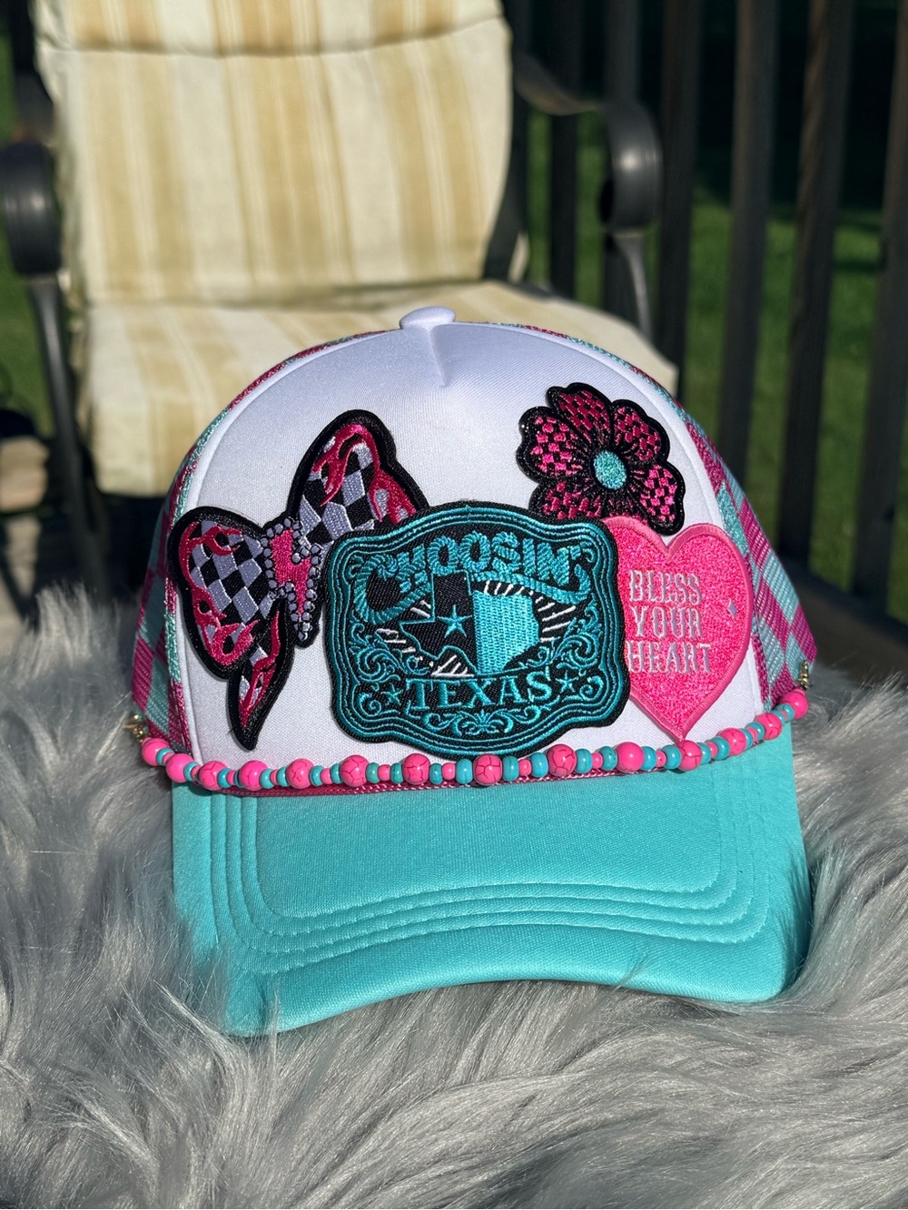 Turquoise & Pink Embellished Choosin’ Texas Patch Cap - Bless Your Heart